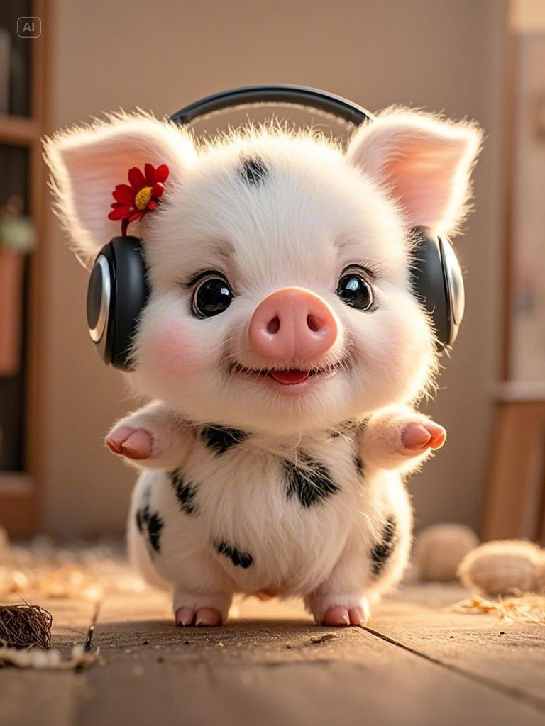 一只可爱的小小猪崽儿.白白的身子带着黑花.又萌又可爱