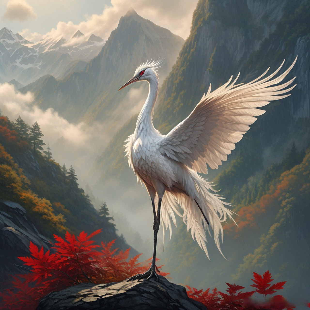 羽毛如雪,细腻无瑕,翅膀舒展,尽显优雅宁静.