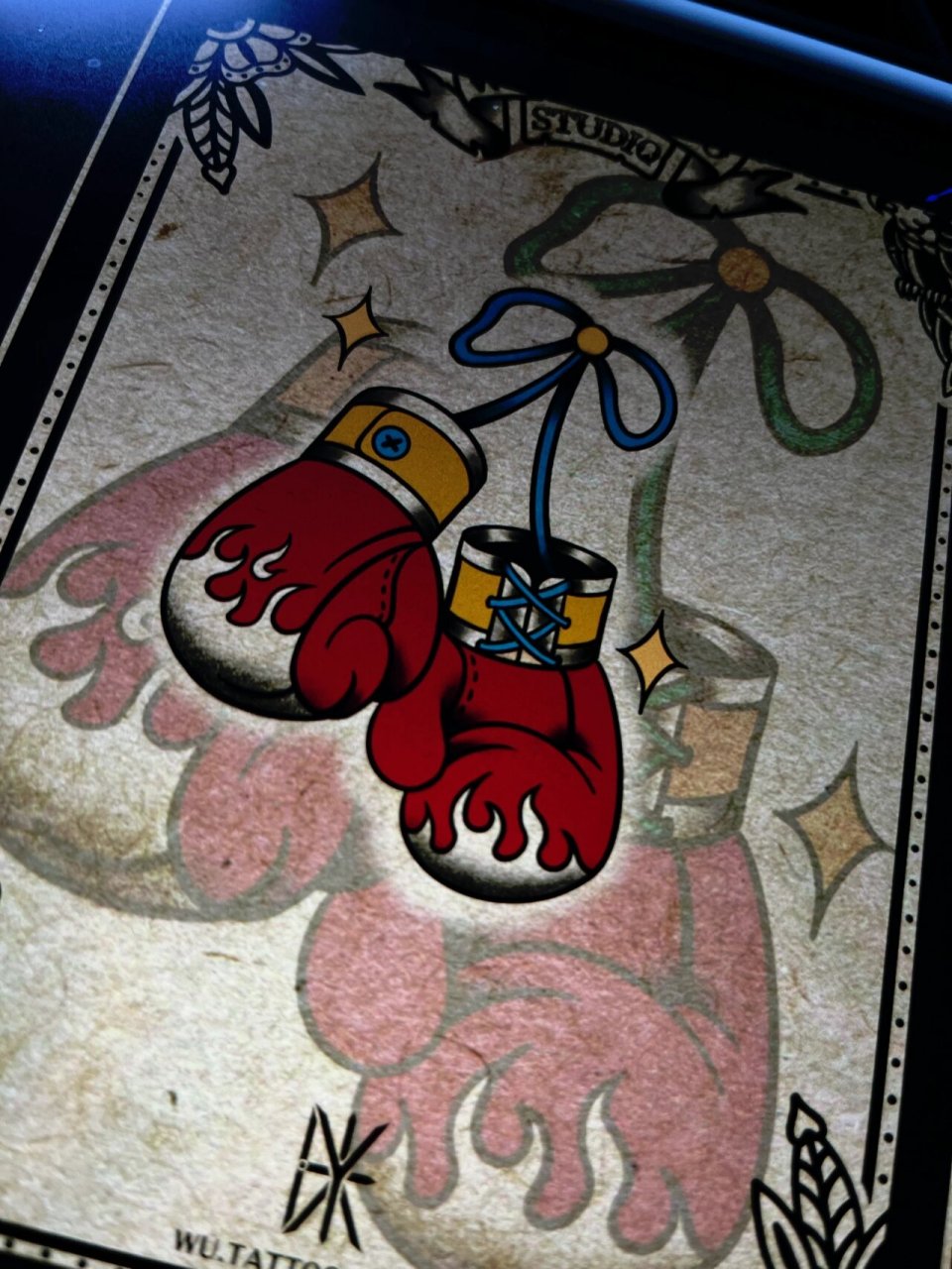 原创 61 old school 拳击手套纹身手稿 客稿61已出 原创手稿请勿