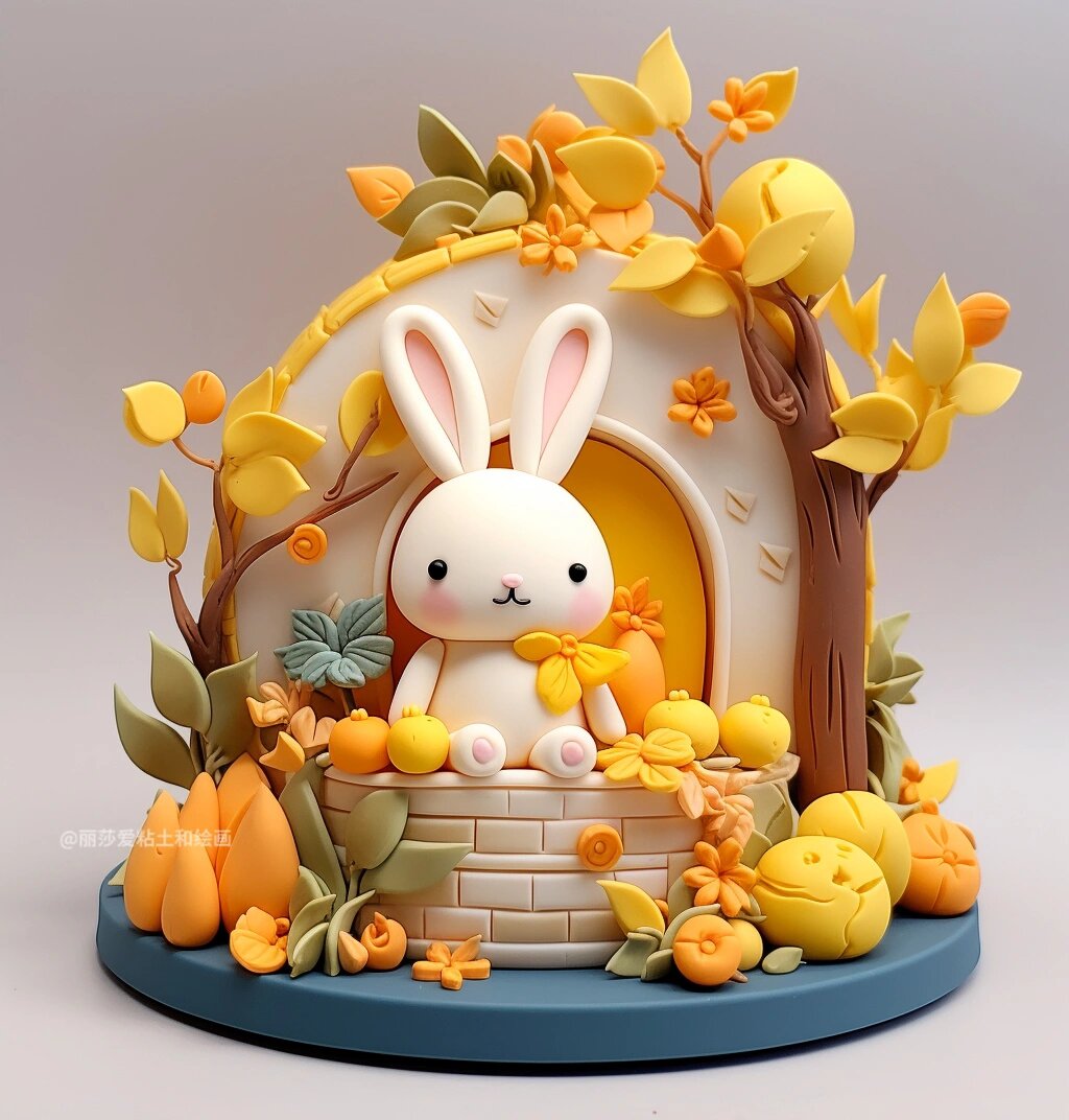 粘土~中秋可爱小兔被萌到创意手工粘土摆饰