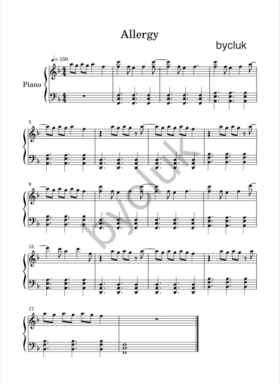 《allergy》钢琴谱 9215二改二传