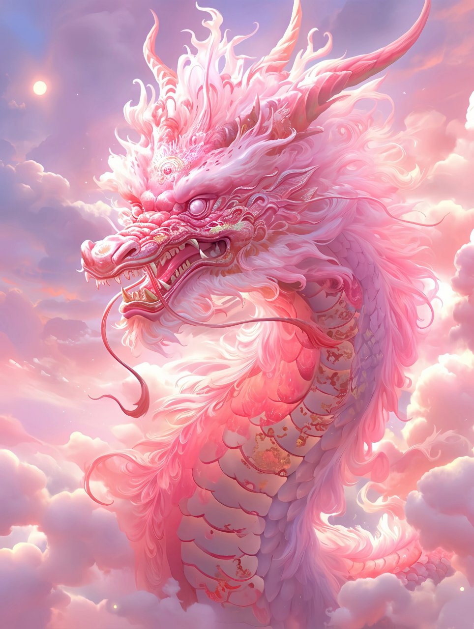 粉色中国龙寓意着美好的未来和幸福的愿望