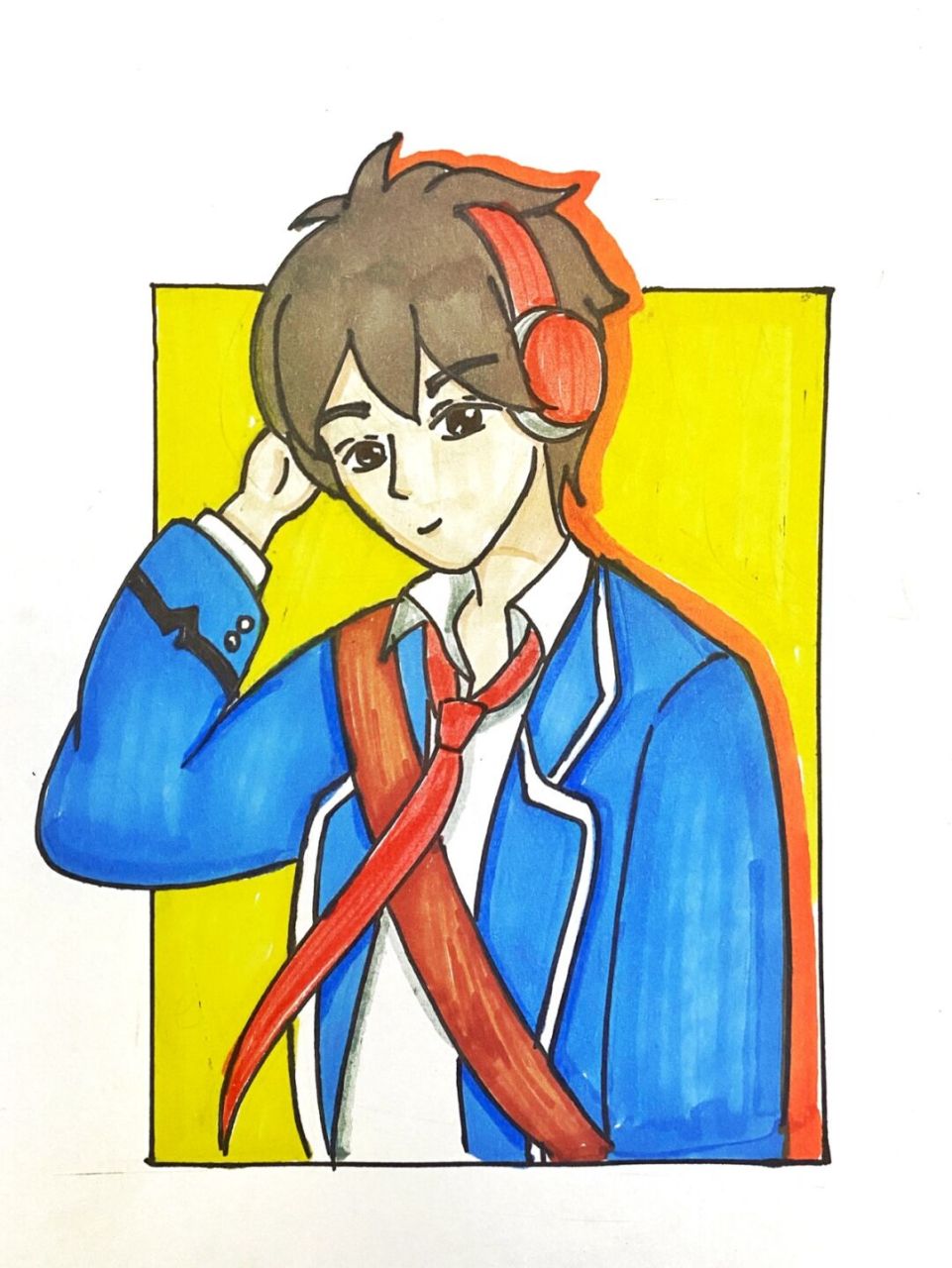 动漫男生 听音乐的男孩动漫#卡通画# #马克笔# #儿童画# #动漫# #动漫