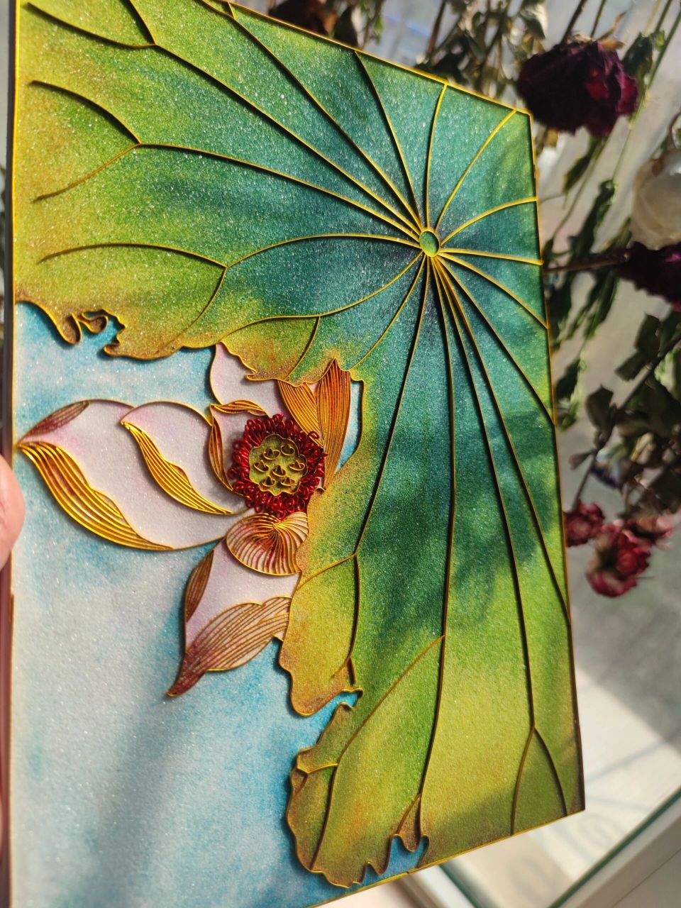 景泰蓝掐丝珐琅画(荷) 很喜欢荷花,第一眼看见这个构图就爱了97 每