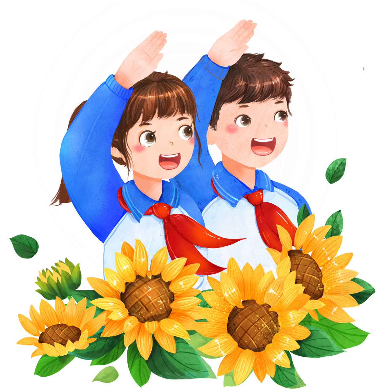 少先队员92卡通免抠素材 99今日素材  卡通人物少先队员敬礼迎