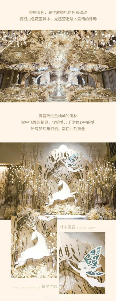 美悦盛宴新厅【水晶森林 宴会厅以香槟金为主色调,采用麋鹿,精灵