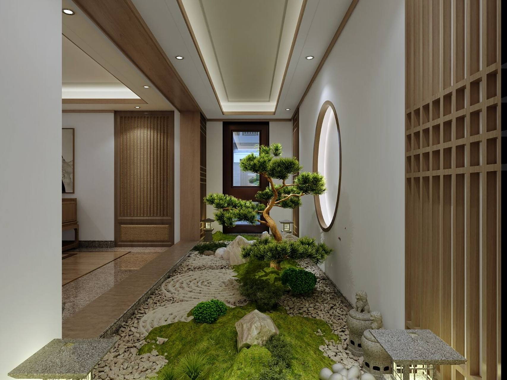 非常有意境的感觉~ 进门玄关处,通过清香木,石子等造景 营造出满满