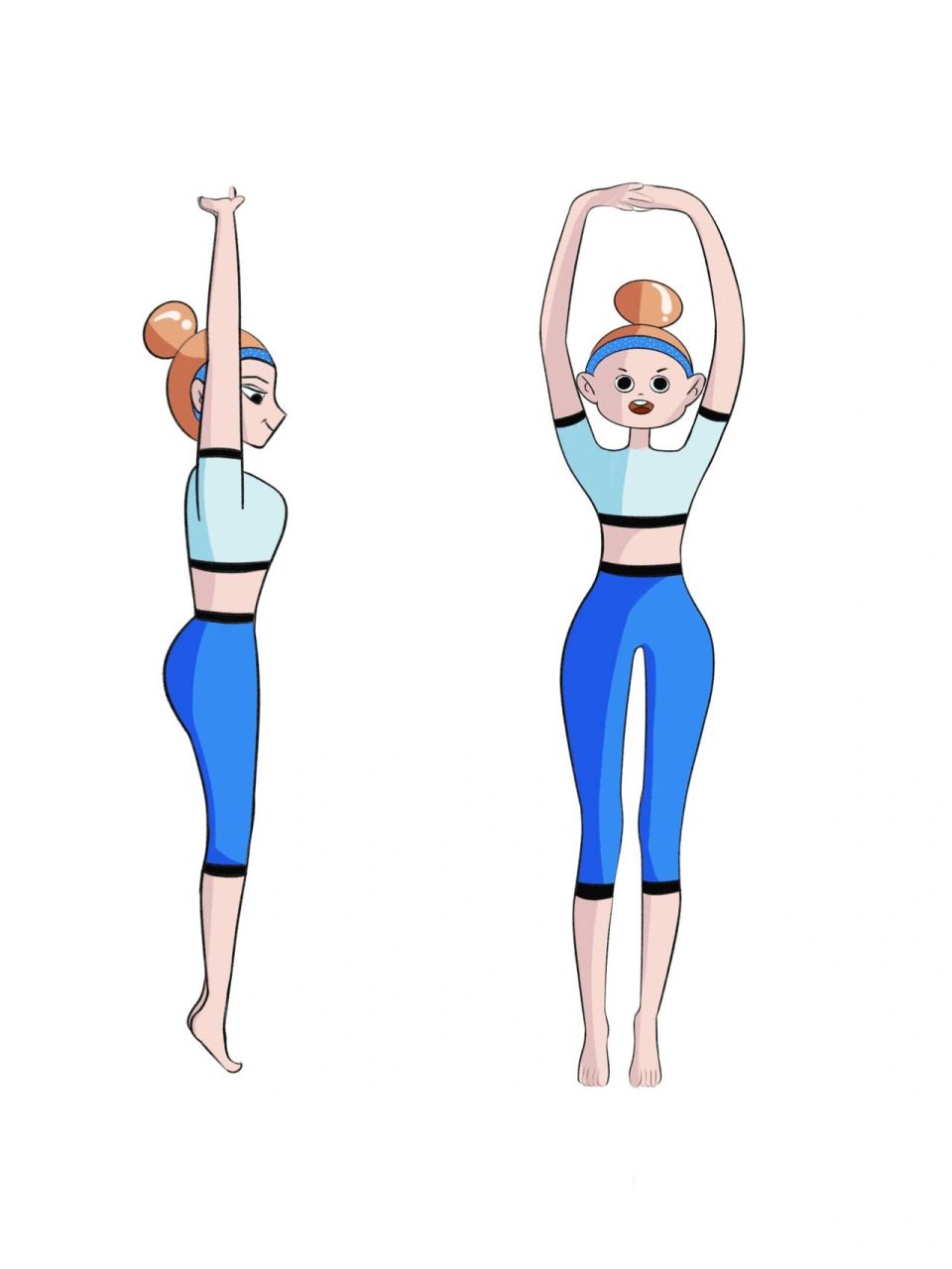 瑜伽插画|瑜伽体式精讲—摩天式 注意的点: 1)大小腿向中间夹紧(不