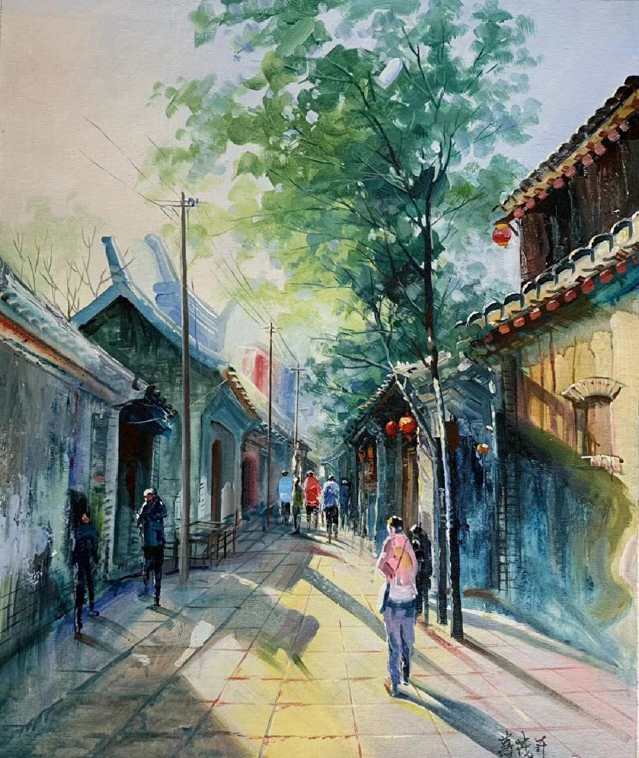 老北京胡同油画