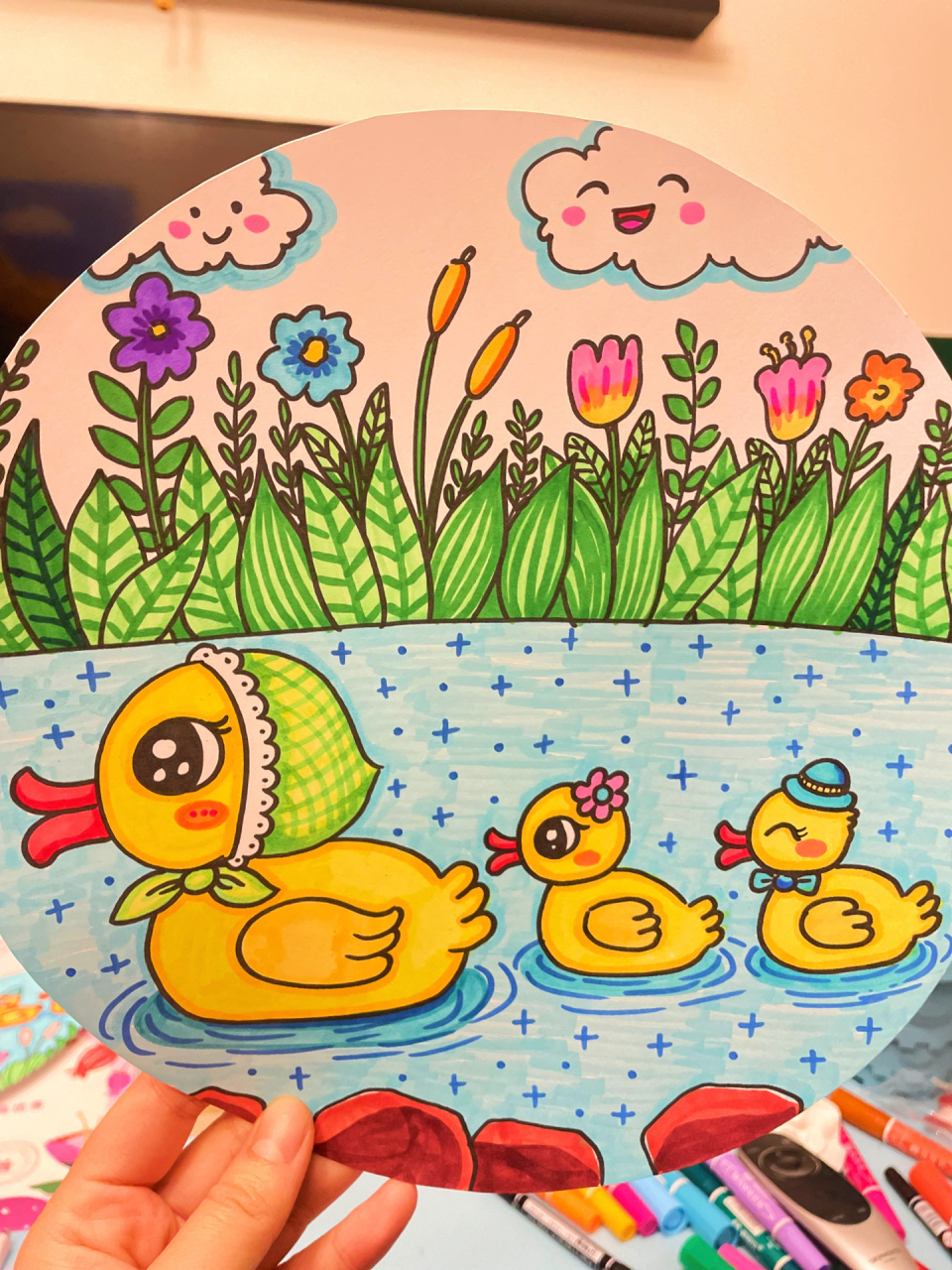 儿童画春天小鸭子4-6岁创意美术