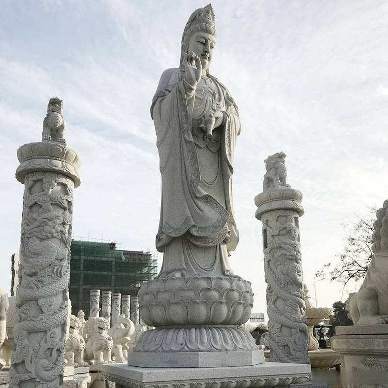 石雕滴水观音像汉白玉观音菩萨雕塑大理石大型佛像弥勒佛雕像摆件