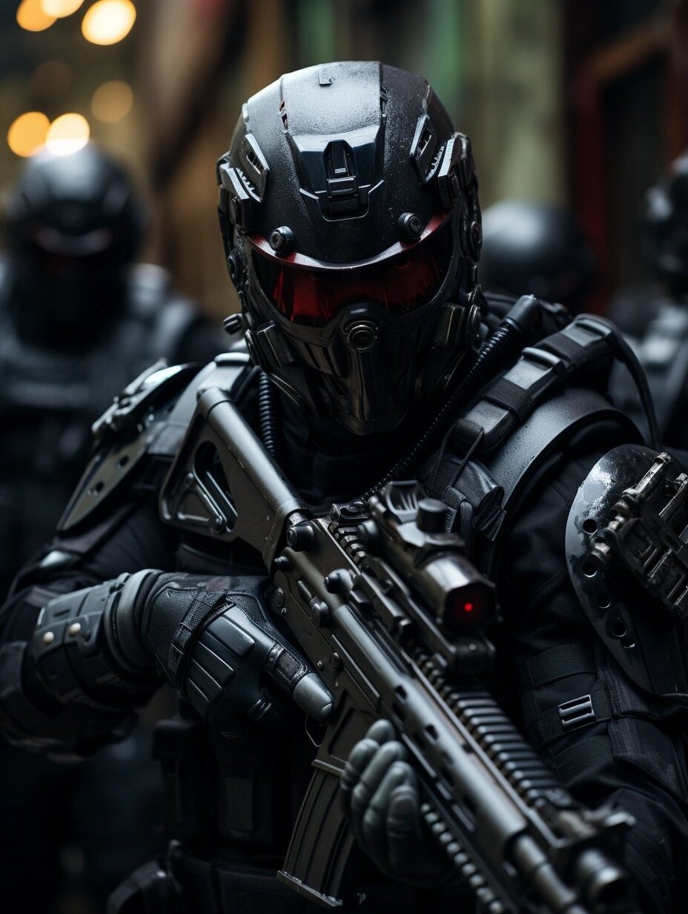 未来主义机械战甲设计|玄甲军|创意 未来主义机械战甲设计. 全身黑色.