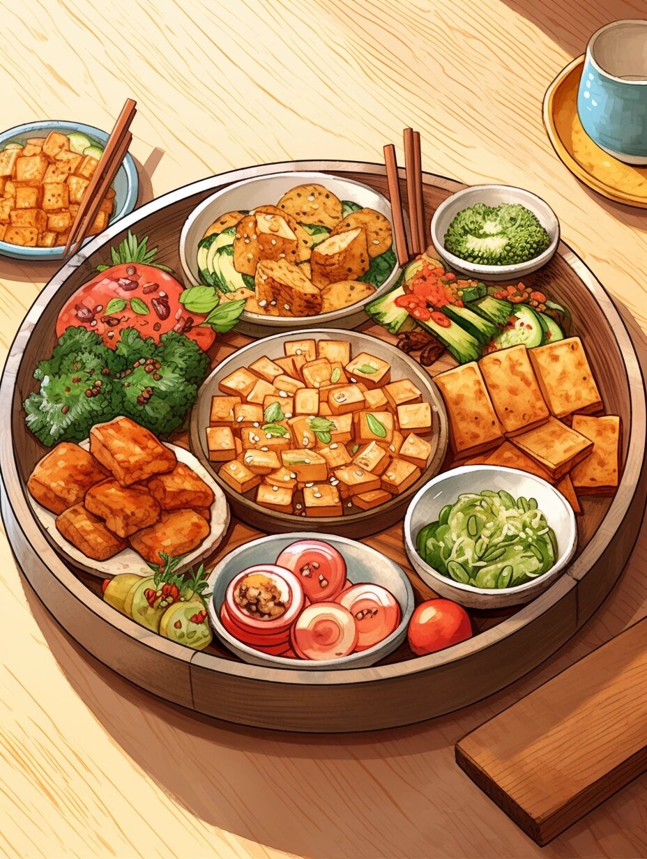 美食插画素材分享-韩国料理 韩国料理的特色就是很多小配菜,你们喜欢