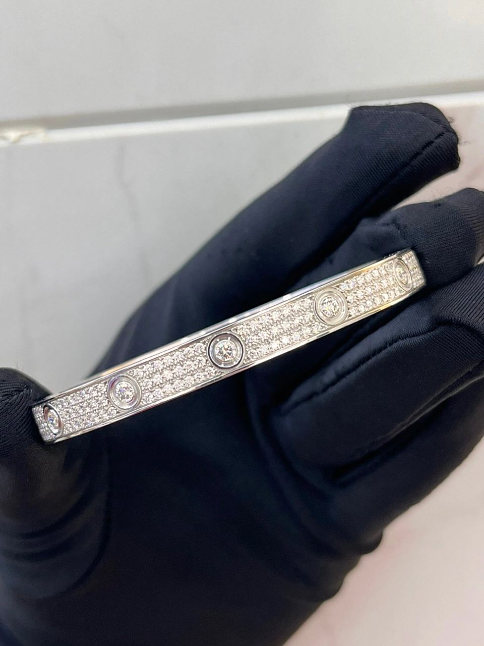 卡地亚满天星手镯 cartier卡地亚love系列宽版白金满钻/爆钻手镯 19码