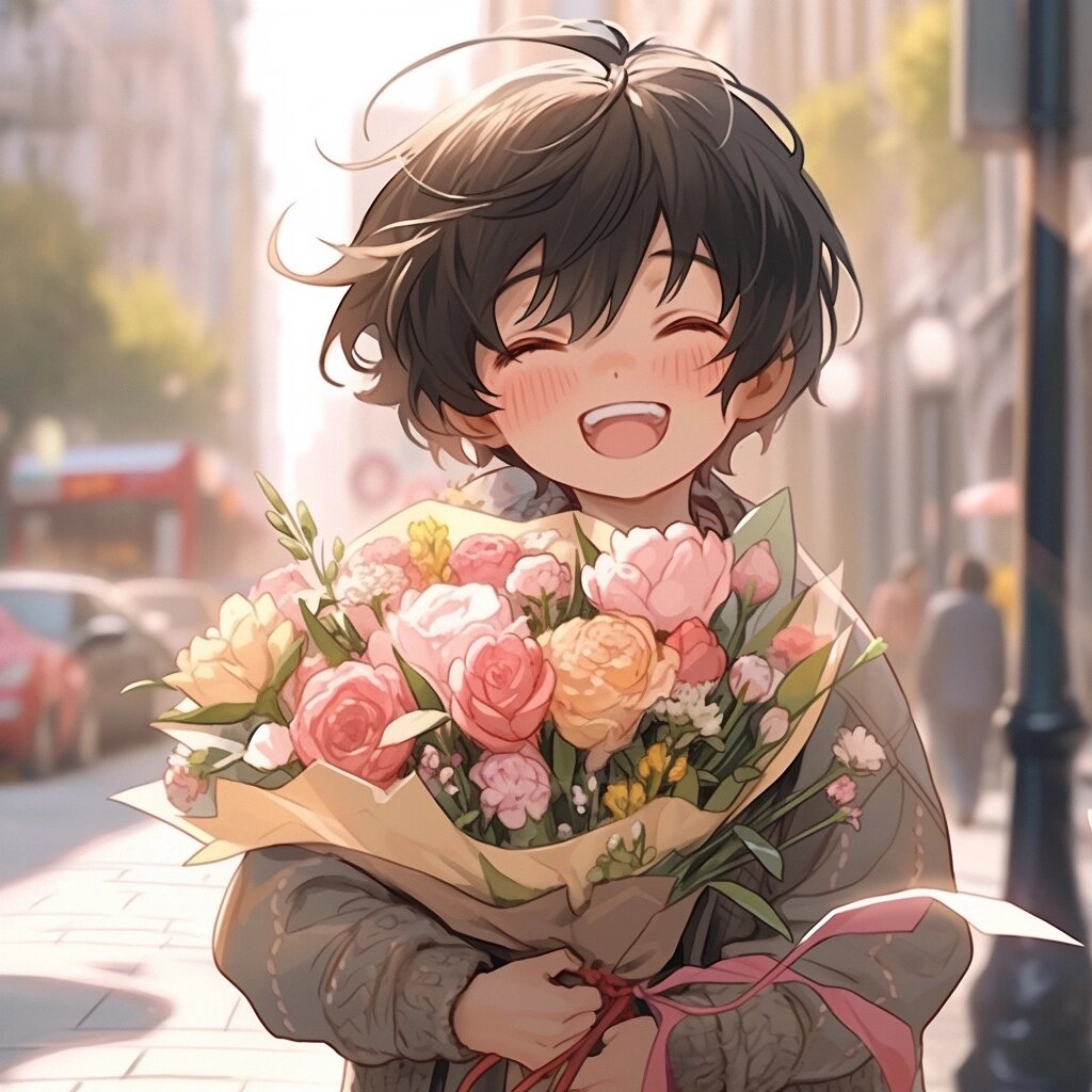 情侣头像|治愈系男生头像|好运捧花头像