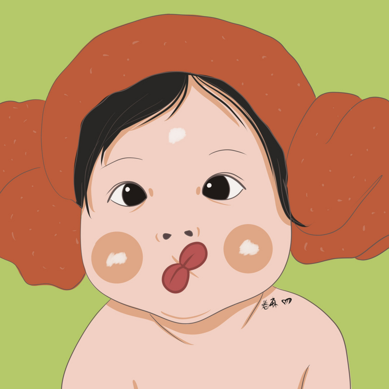 插画 | 头像 | 戴浴帽撅嘴巴的大眼萌娃 图片92