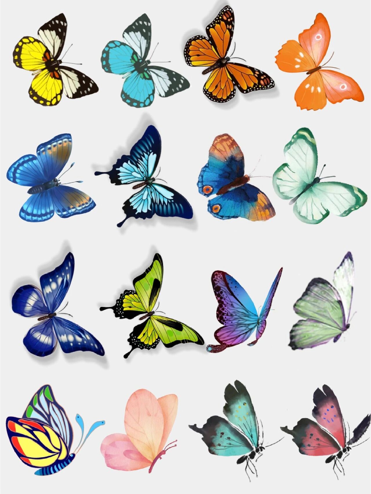 素材分享|梦幻卡通手绘蝴蝶素材免抠png