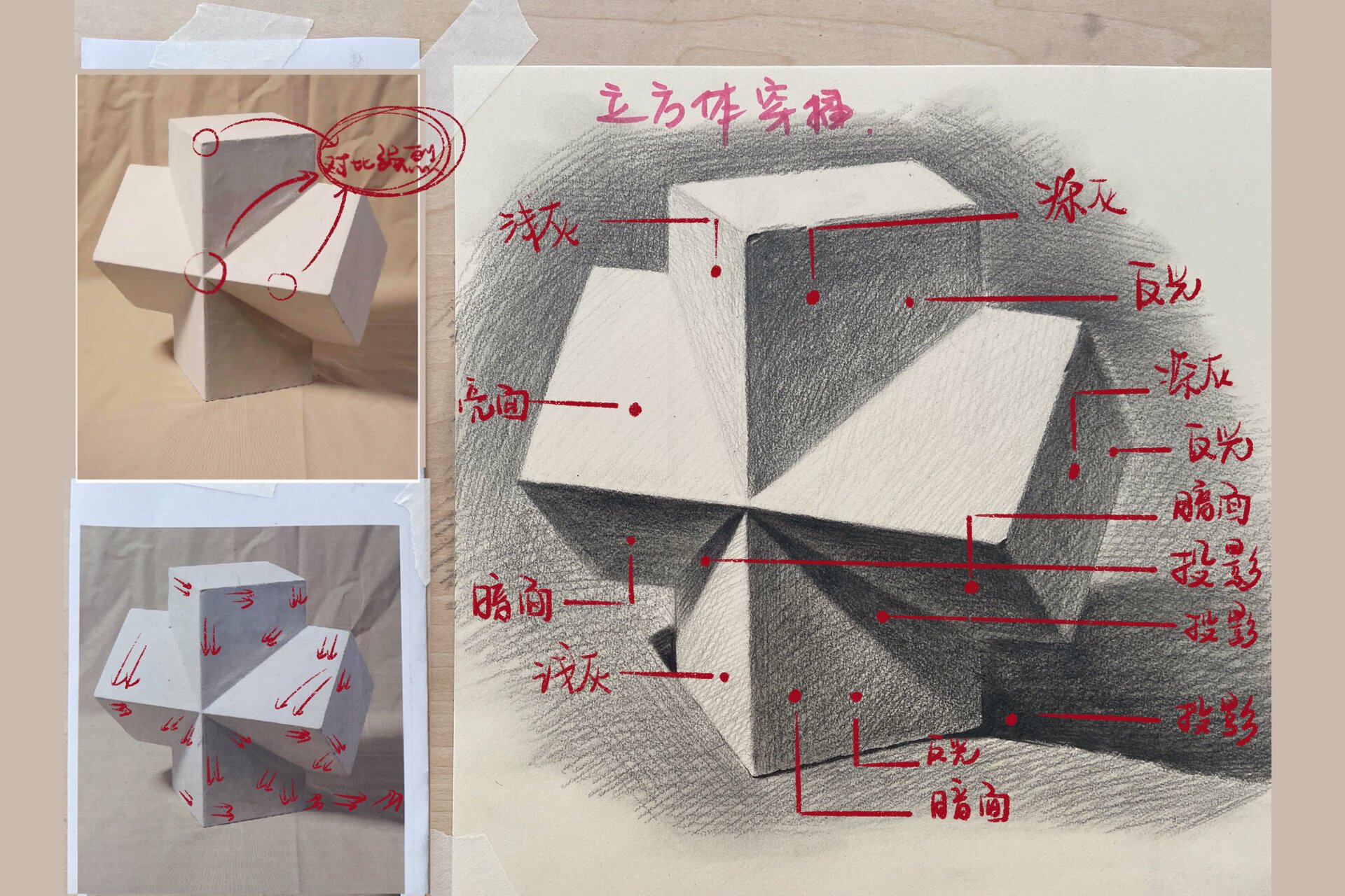 十字穿插体素描画法图片