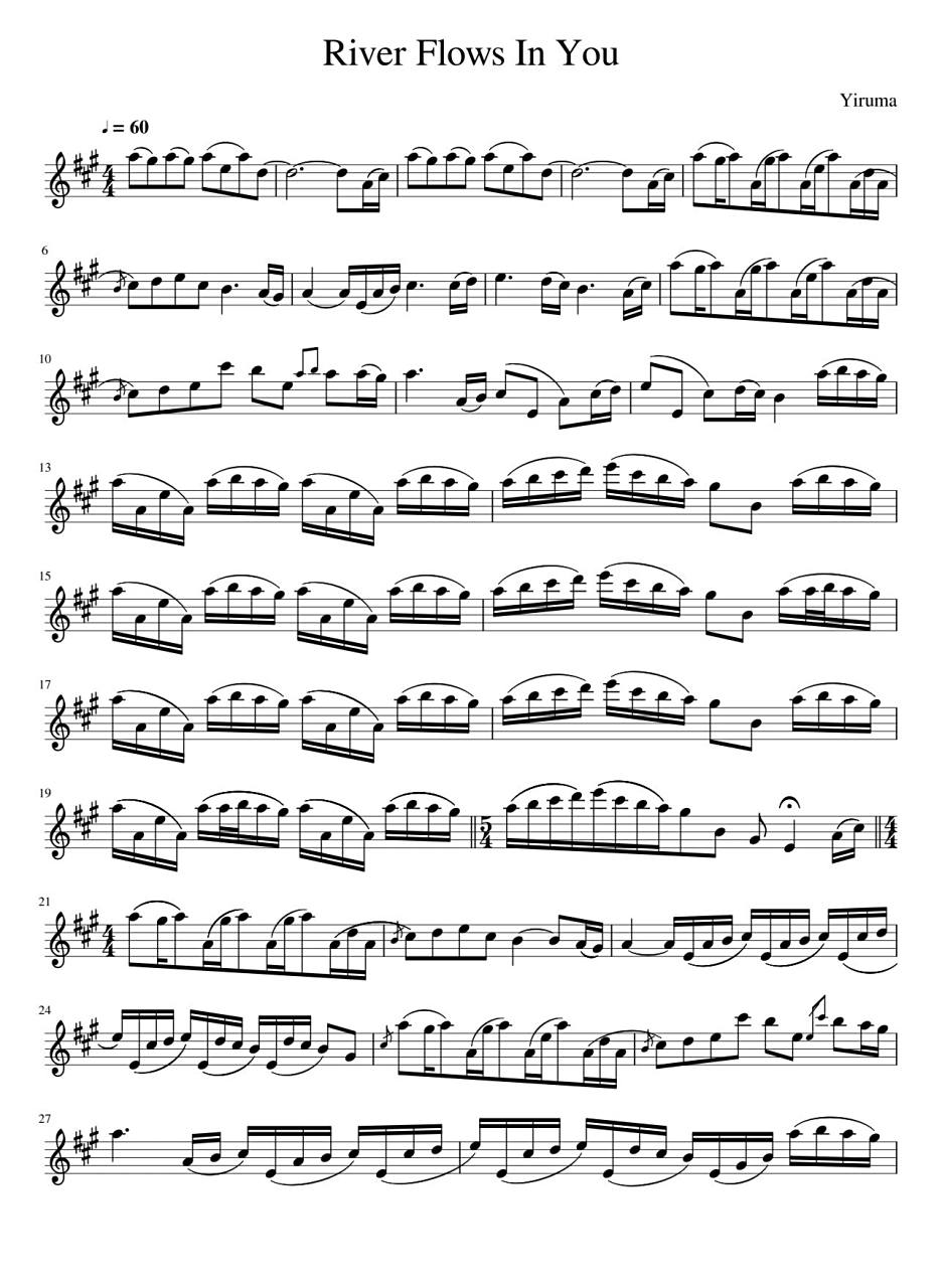 《你的心河》river flows in you小提琴谱9598