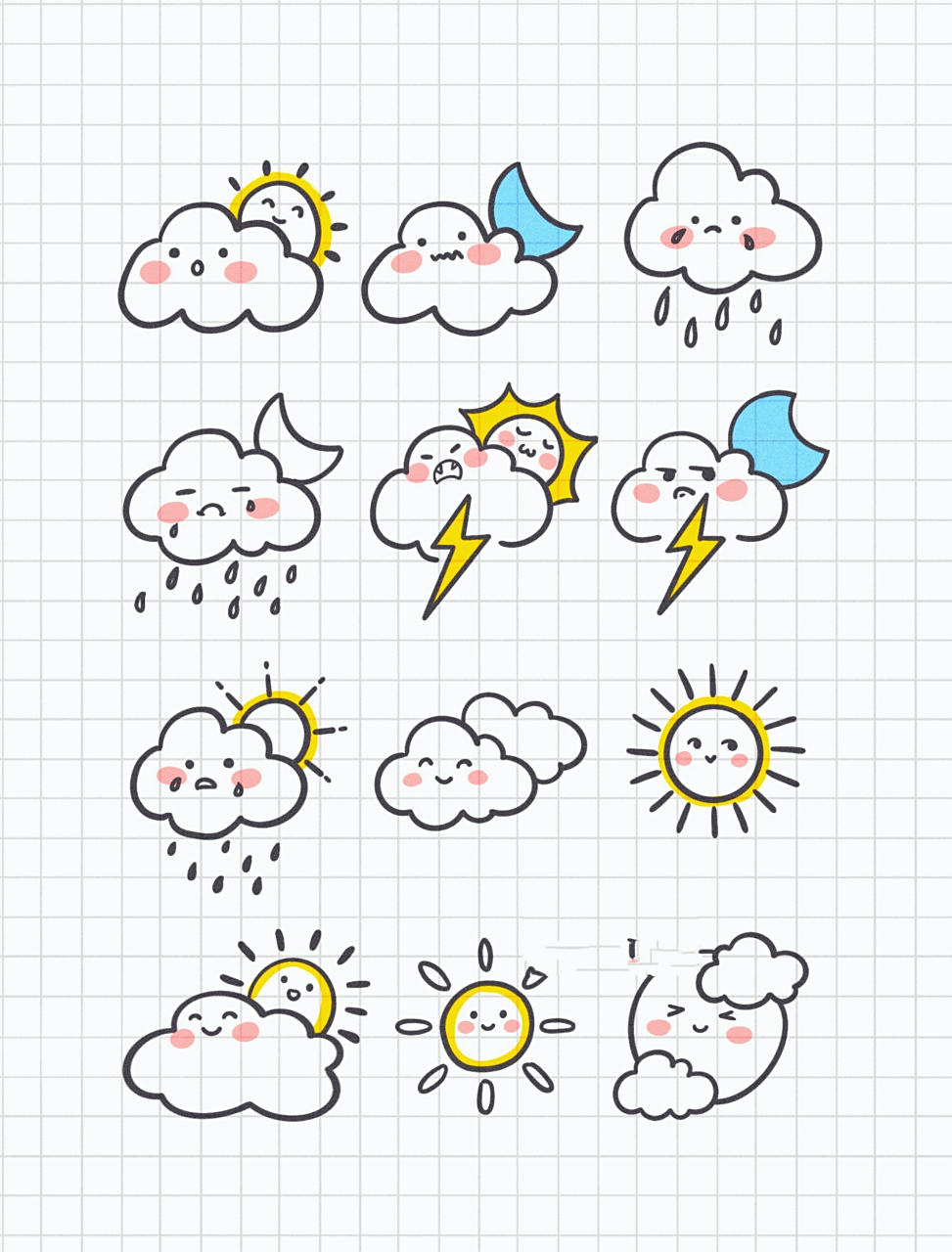 简笔画|零基础简单天气预报云朵太阳小素材 零基础绘画|简笔画教程