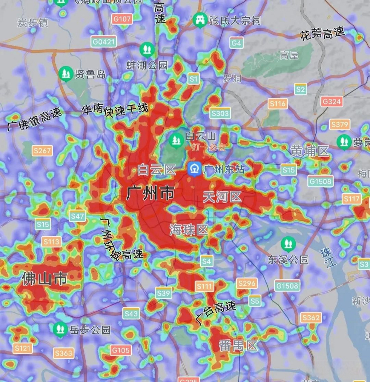 广州人口分布热力图图片