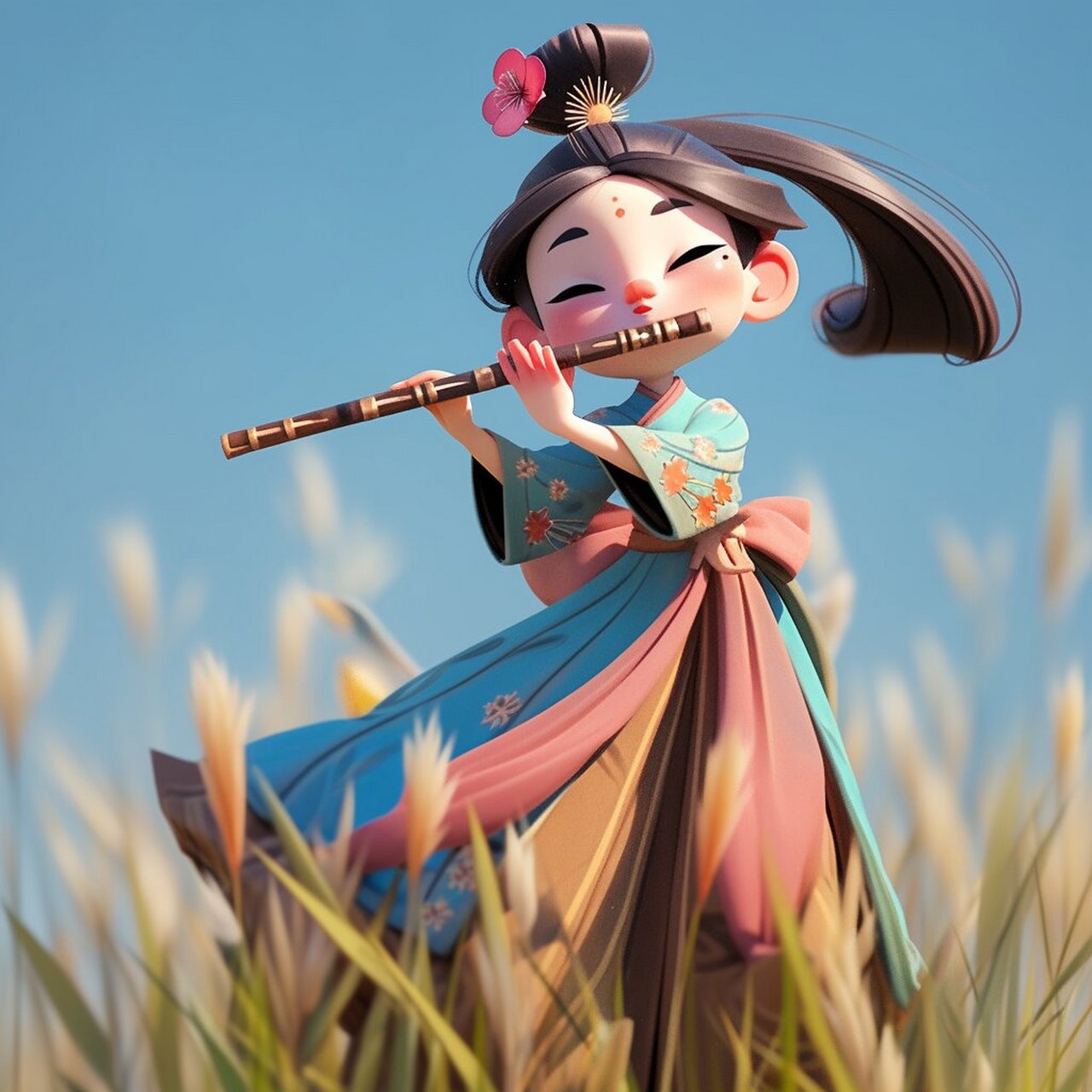 古风头像:吹笛子的小女孩 奏响心灵的旋律 