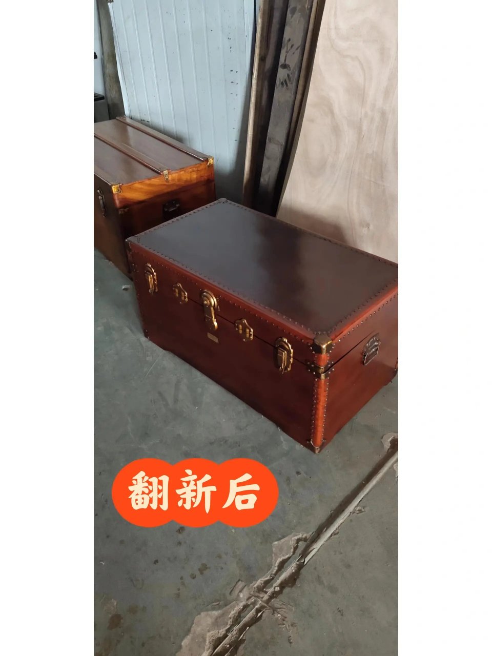 一组老樟木箱翻新完成 上海老樟木箱子翻新维修,又恢复如初啦～ 专业