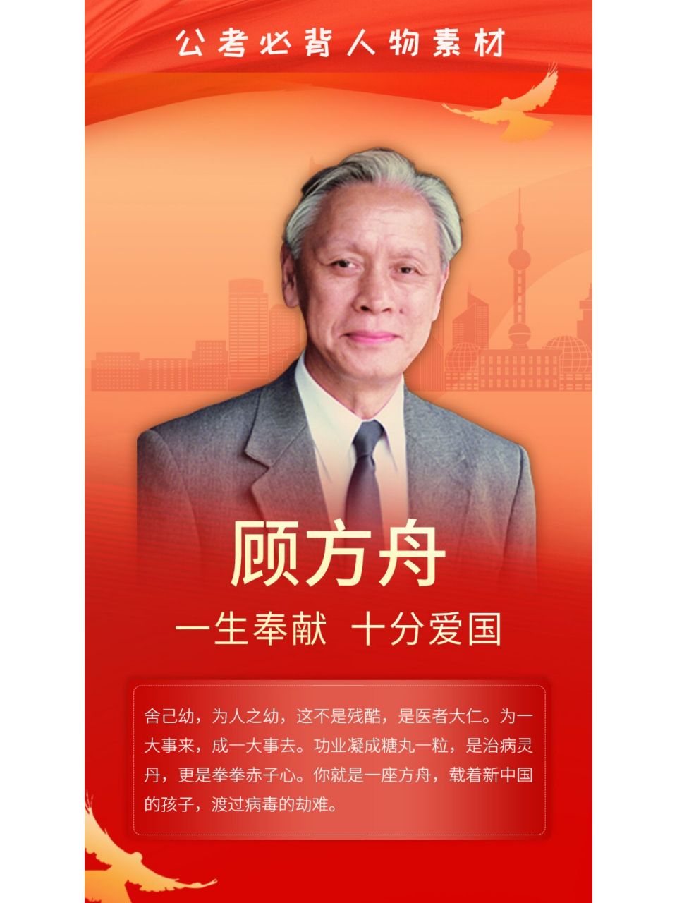 【公考必背人物素材10】"糖丸爷爷"顾方舟 12月15日是"世界强化免疫日