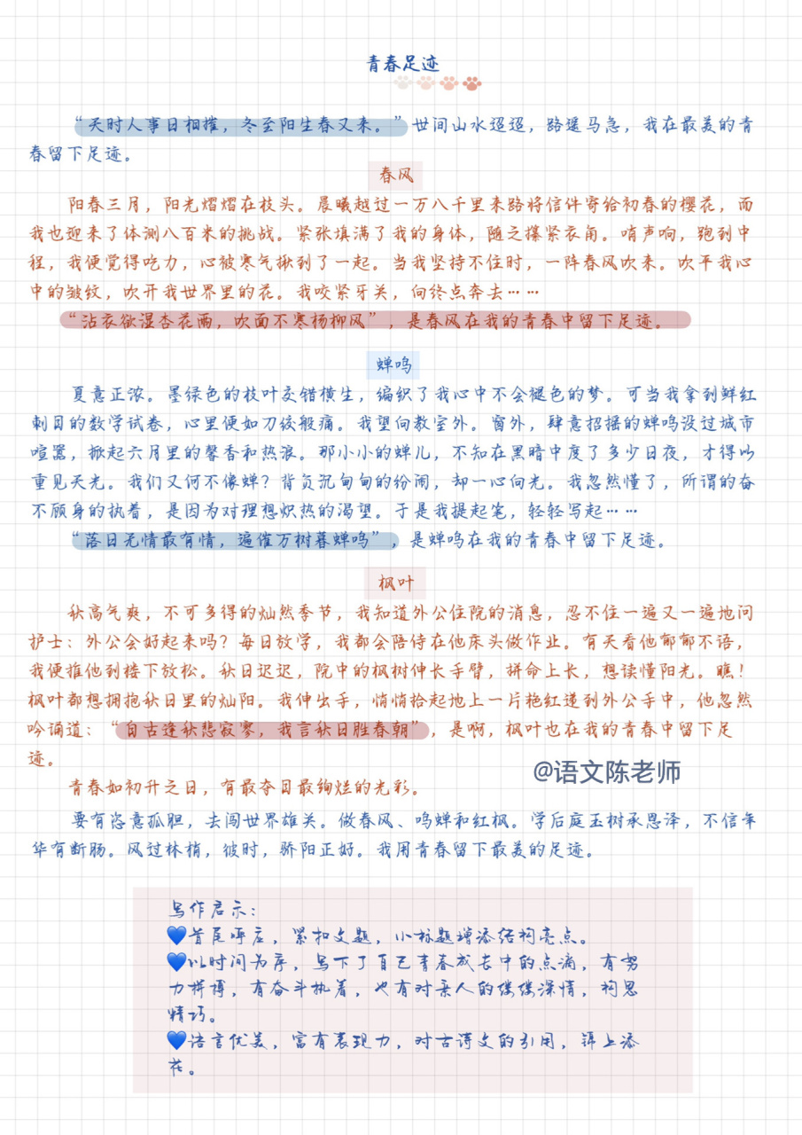 中考作文范文:《青春足记》        98小标题式 98感情真挚 98