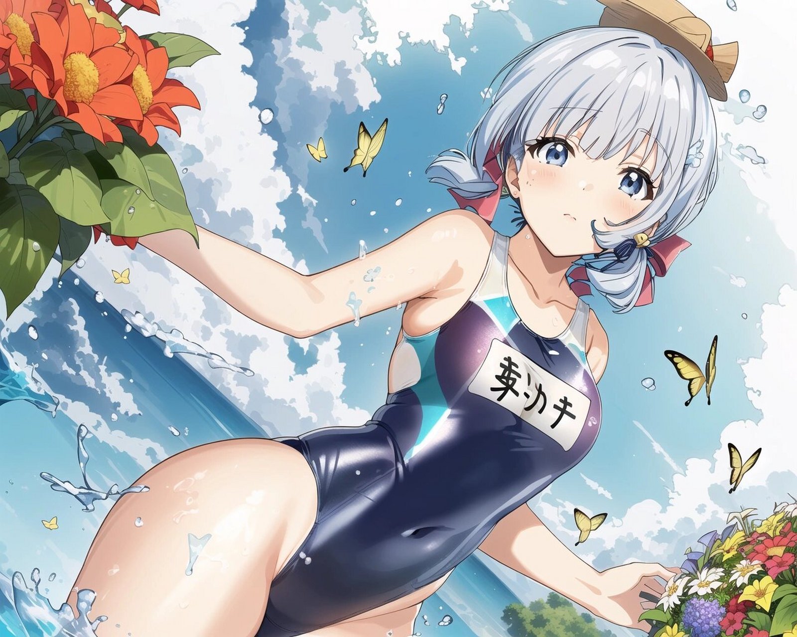 动漫美女-v8(神里绫华)泳衣 这次神里小姐海边玩水换身泳衣了