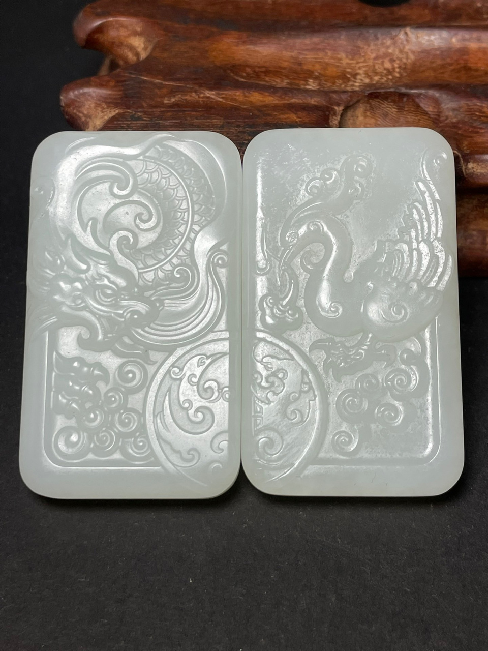 和田玉白玉龙凤对牌 和田玉龙凤对牌,龙凤呈祥,龙德凤品,百年好合