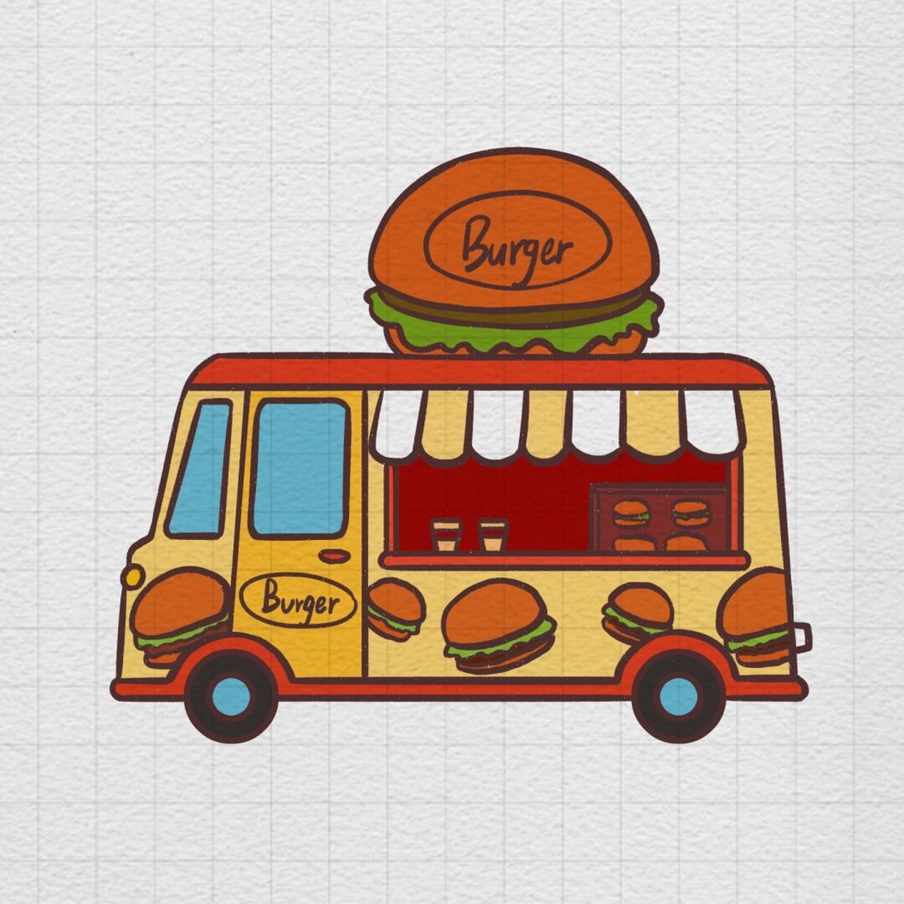 简笔画|汉堡路边摊儿 汉堡车来喽,炸鱼薯条汉堡包,再来一份冰镇可乐