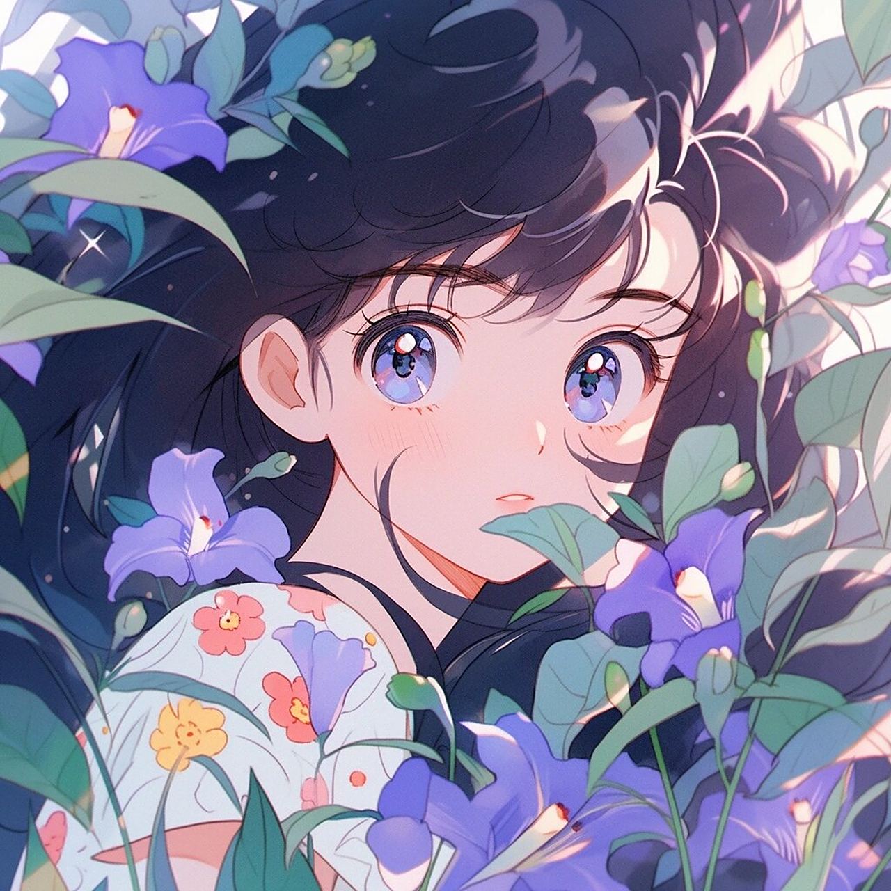 动漫 漫画风格的女性头像,精致的五官和柔和的色调展现出清新自然的美