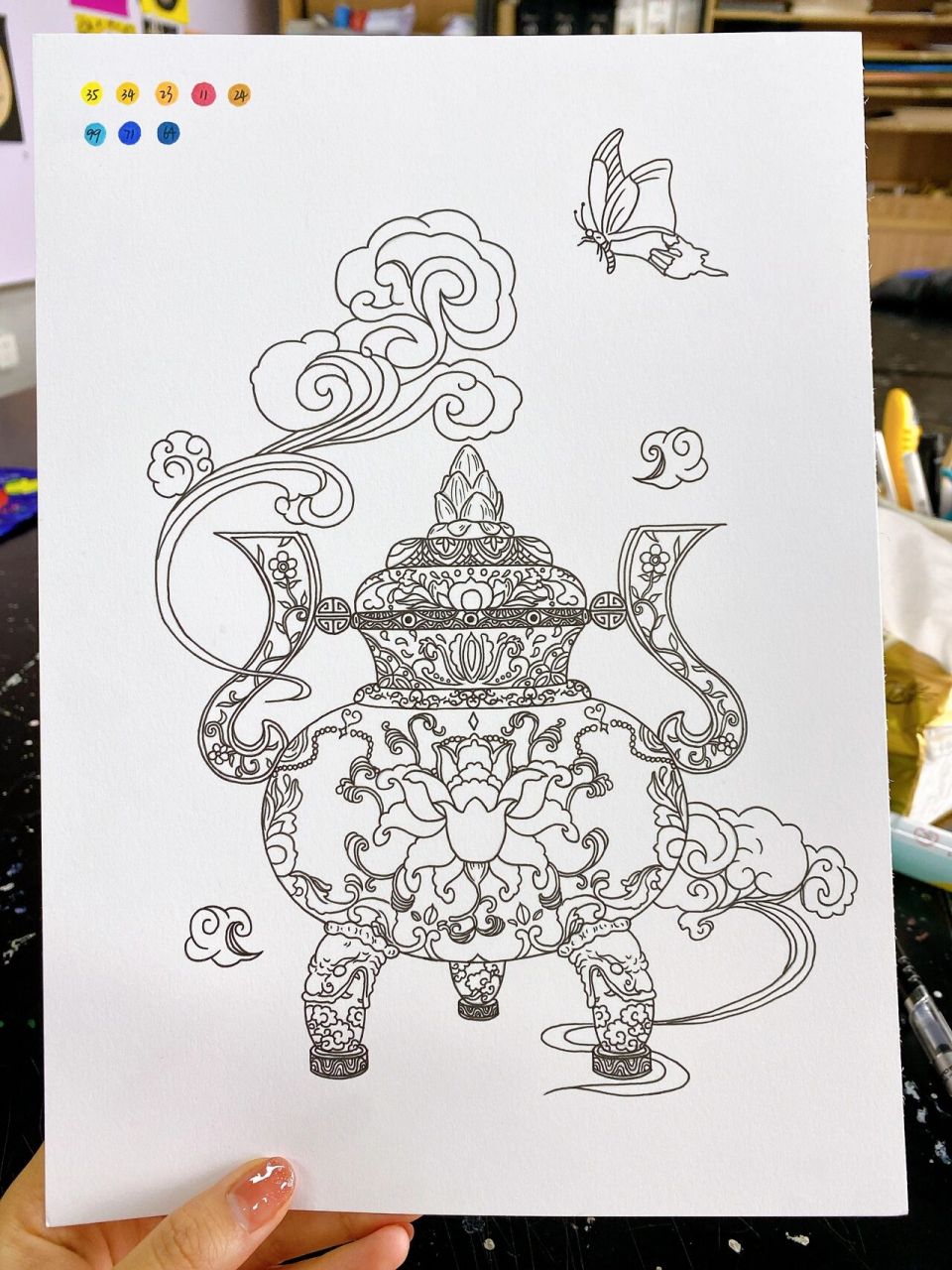 《景泰蓝——熏香炉》附线描