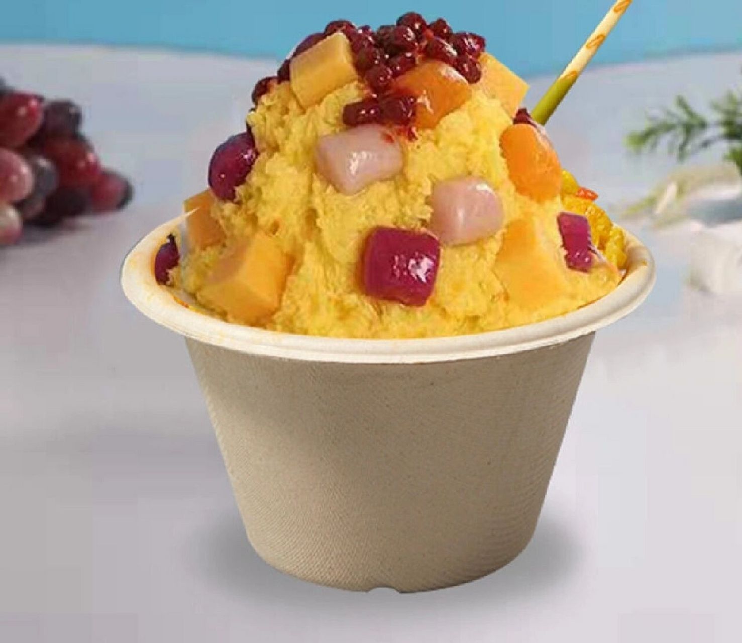 杨枝甘露冰沙教程 杨枝甘露粉100克 温开水800克 果糖20克 搅拌均匀后