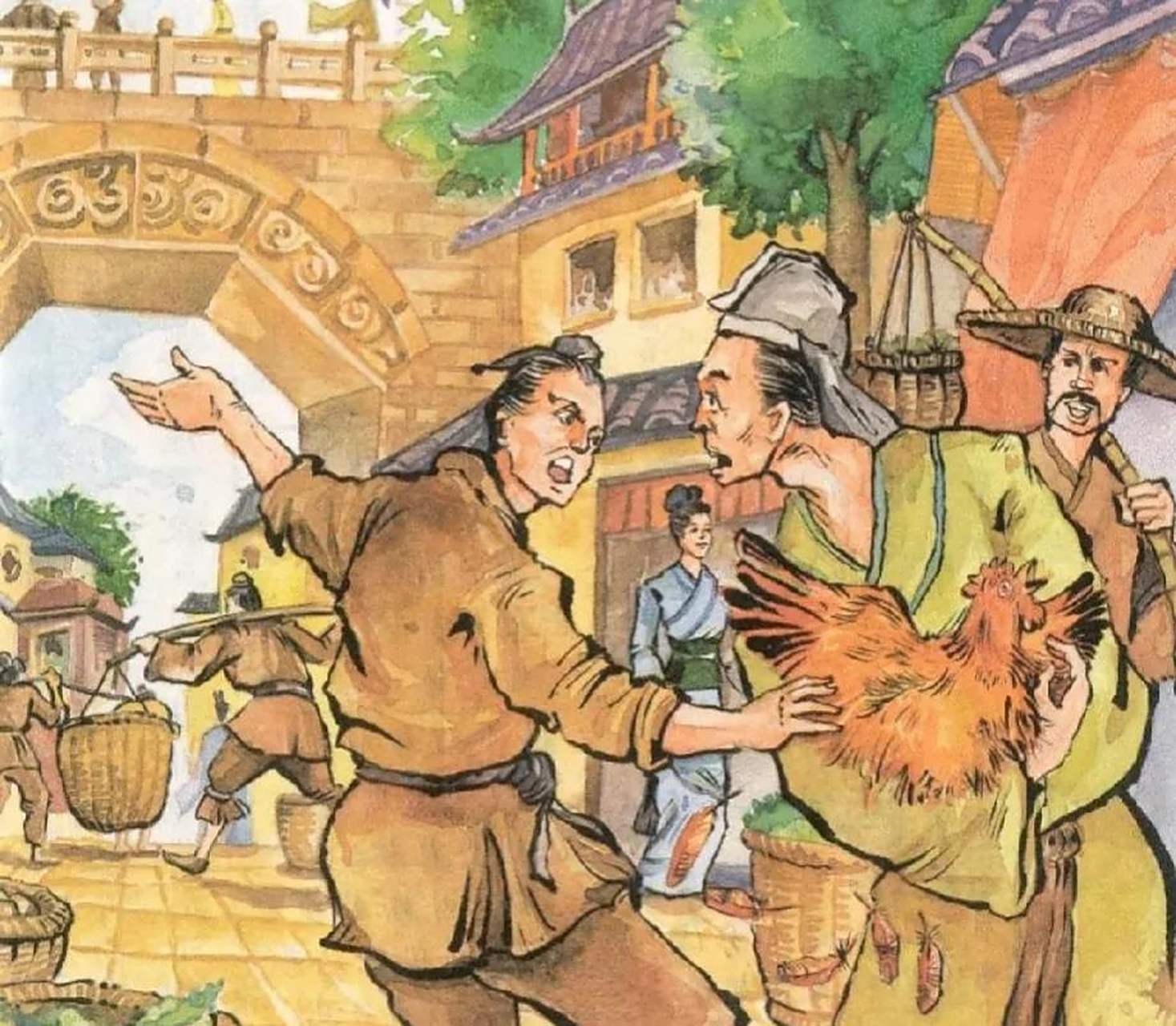 古时,有一乡下人进城卖鸡,和熟肉店的伙计谈价,最后没买成.