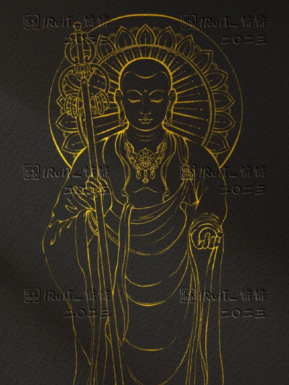 地藏王菩萨纹身手稿图片