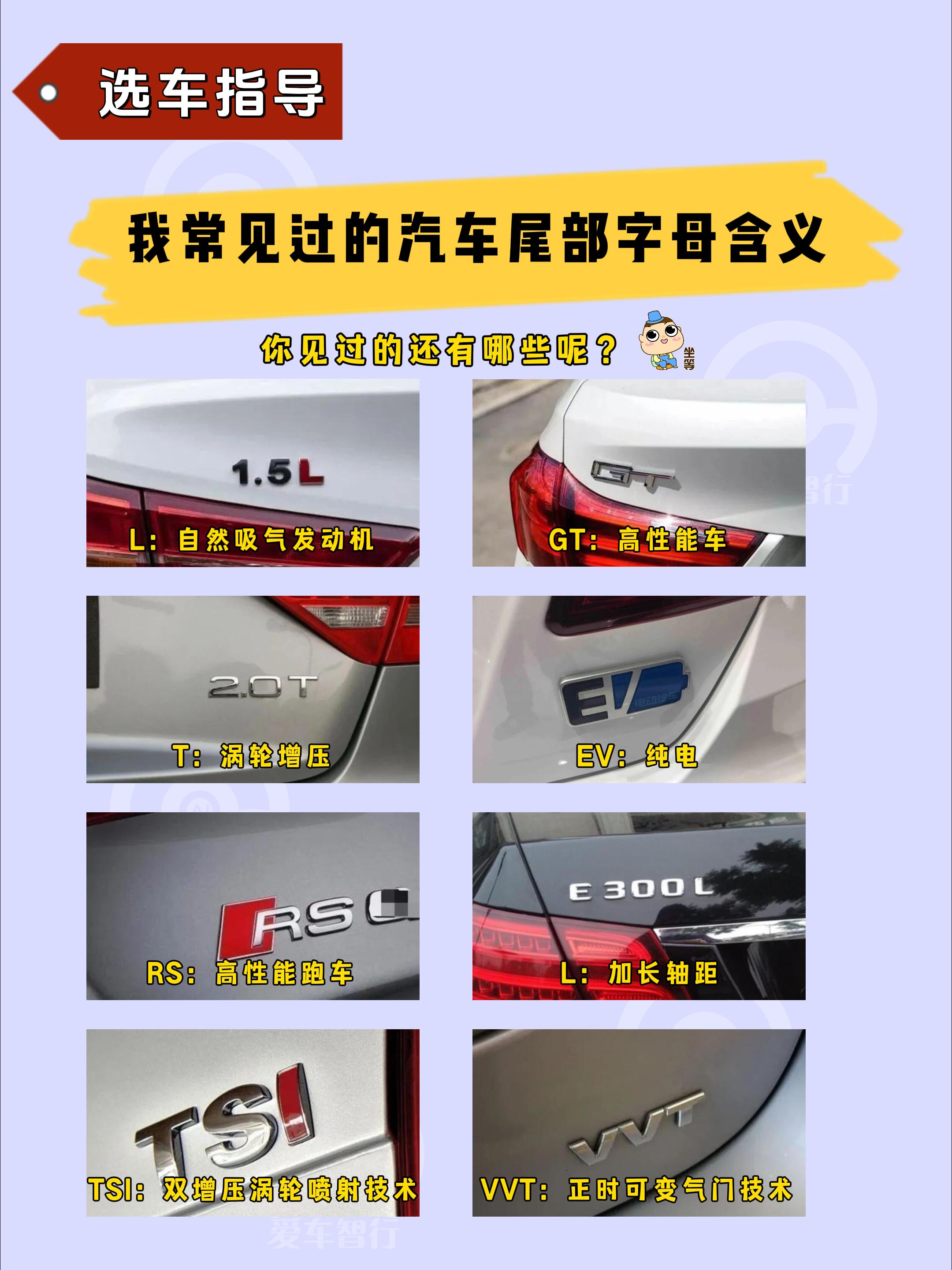 我常见过的汽车尾部字母含义