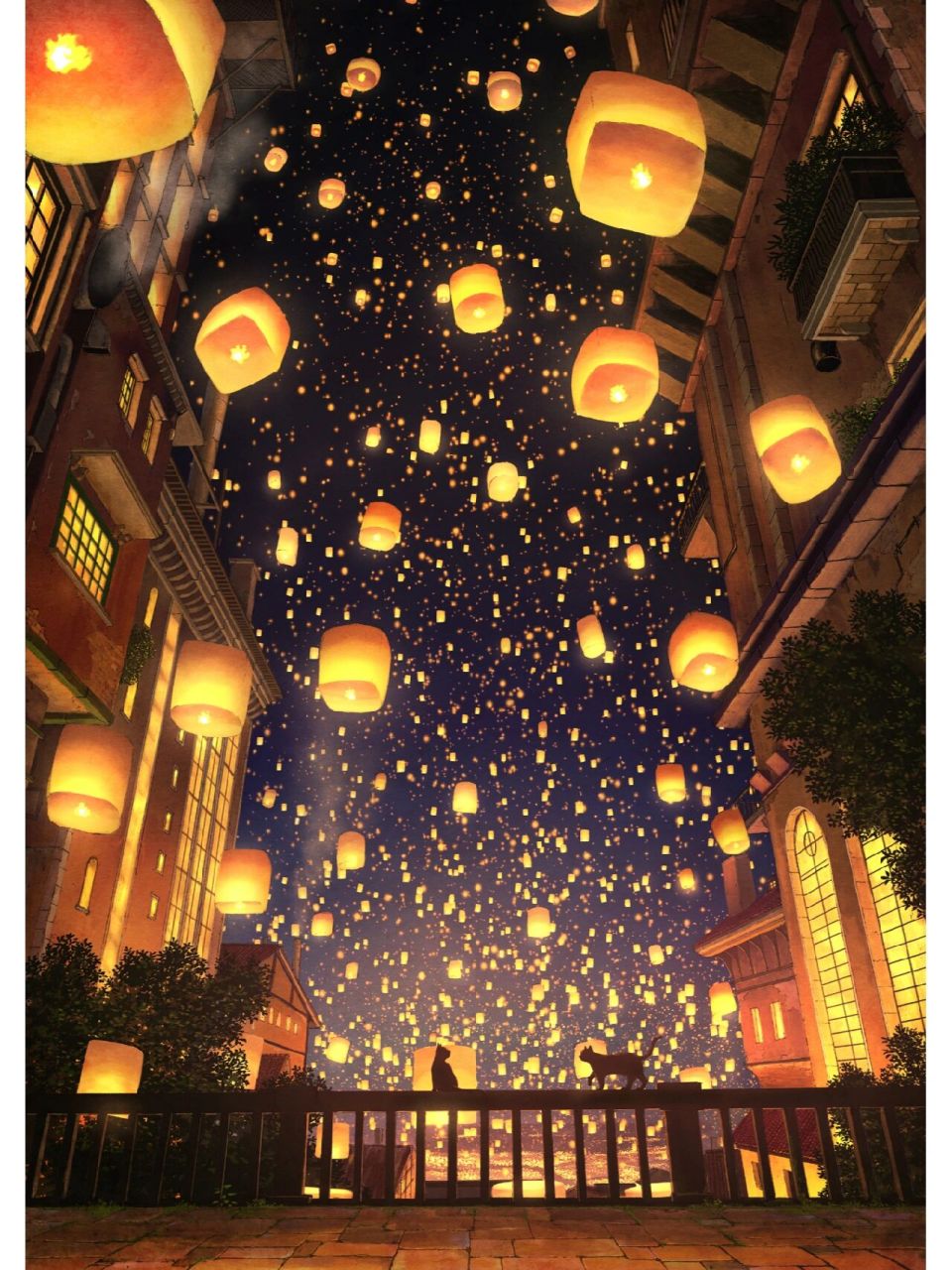 唯美浪漫孔明灯壁纸背景桌面美图 作者:ぺい 插画id 71463831