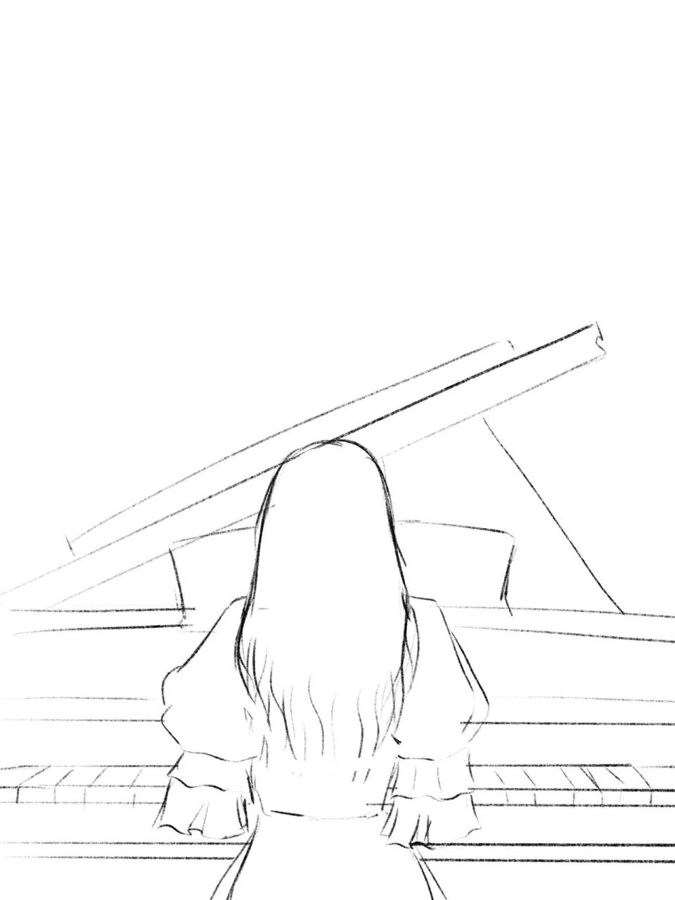 弹钢琴的少女丨背影侧影丨速写丨线稿 你们想先要哪张的上色呀!