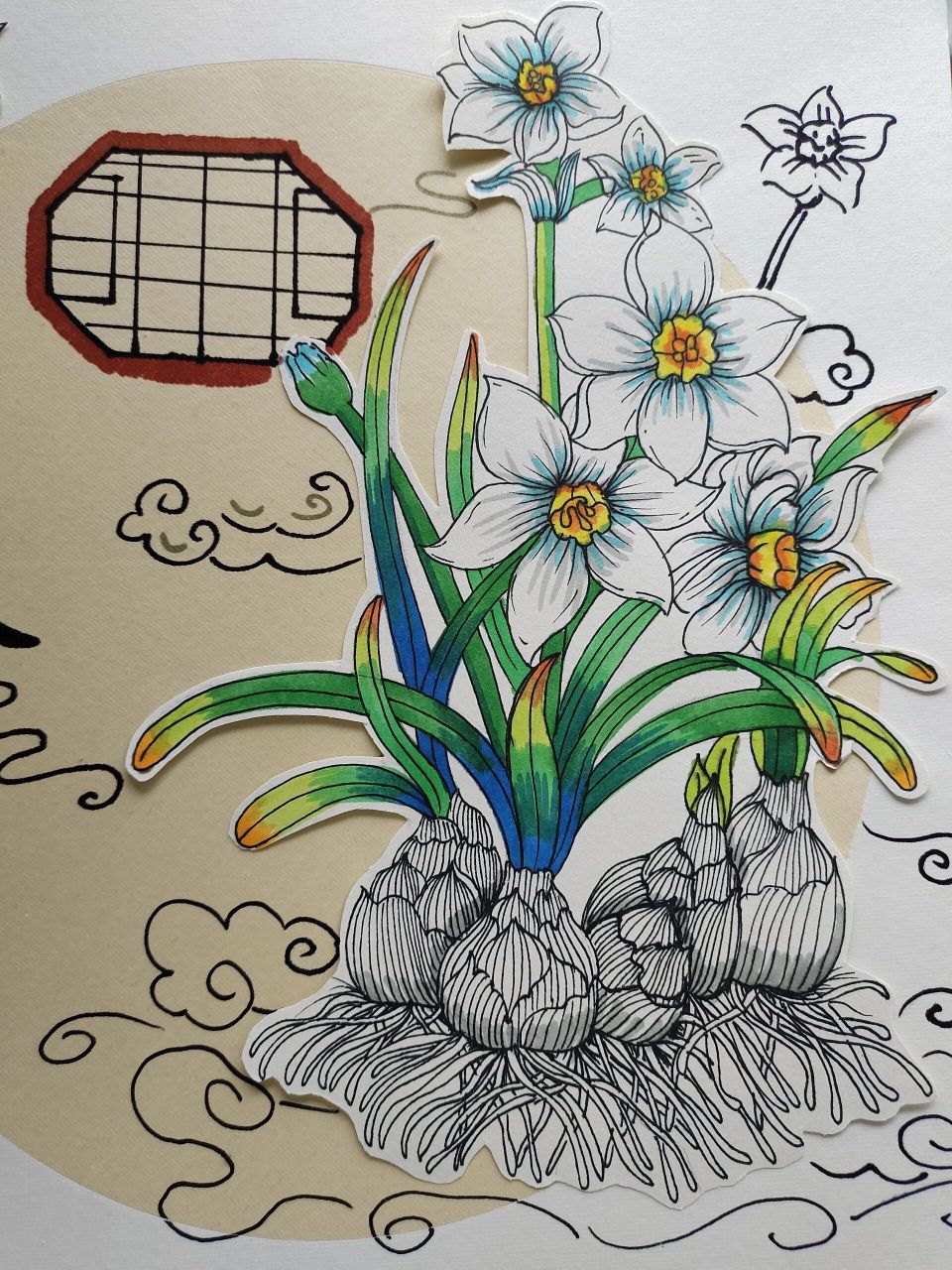 《水仙花》创意儿童画