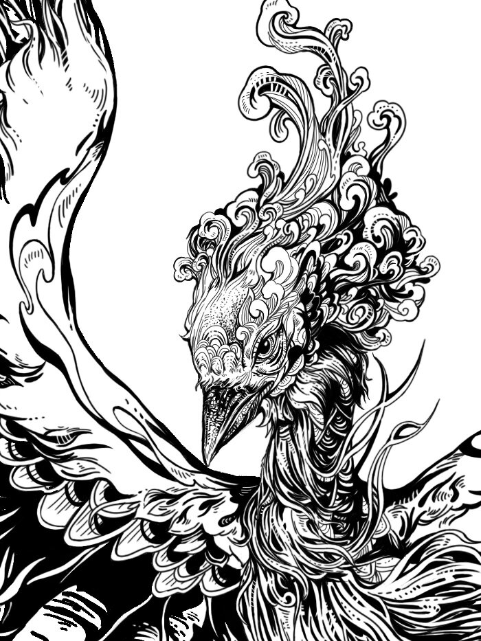 神兽凤凰|黑白版画⚫️⚪️