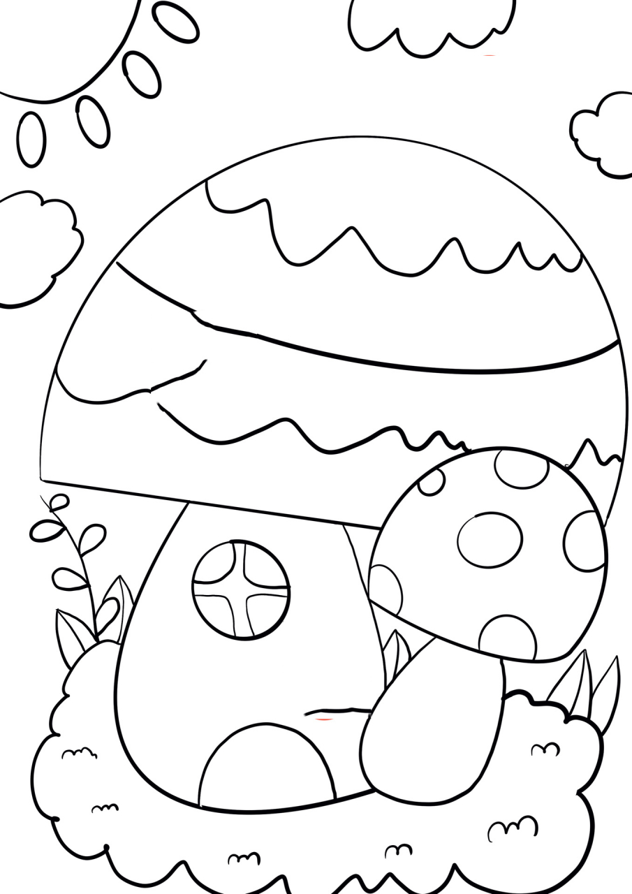 蘑菇儿童创意画(附线稿)