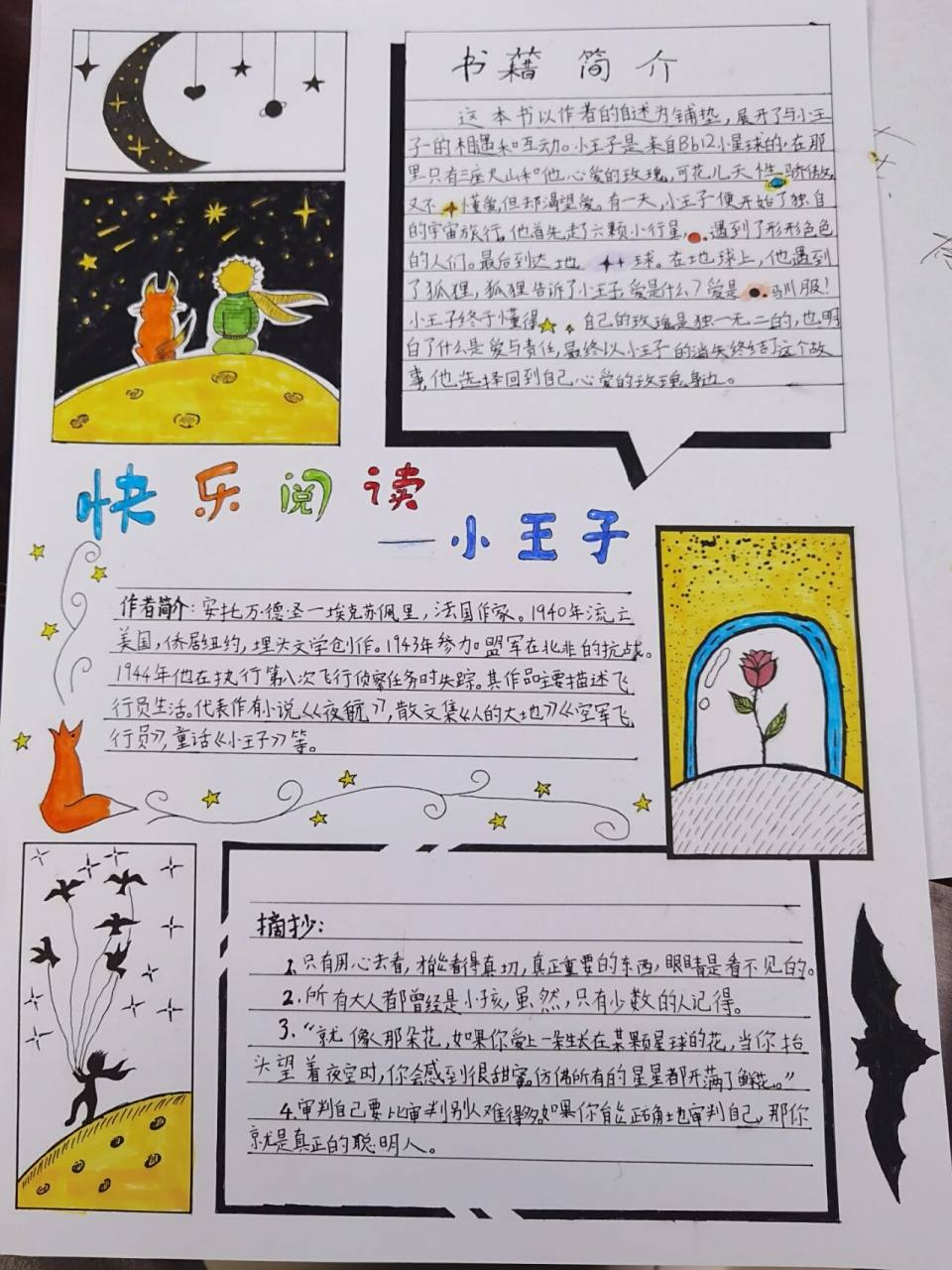 快乐阅读《小王子》手抄报 和女儿合作完成的手抄报,请忽略丑丑的字