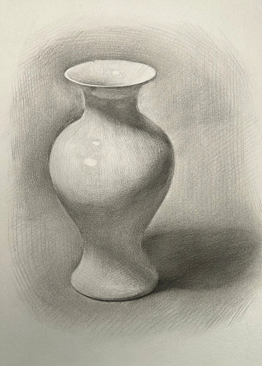 【素描静物】白色瓷花瓶 素描零基础入门教学步骤