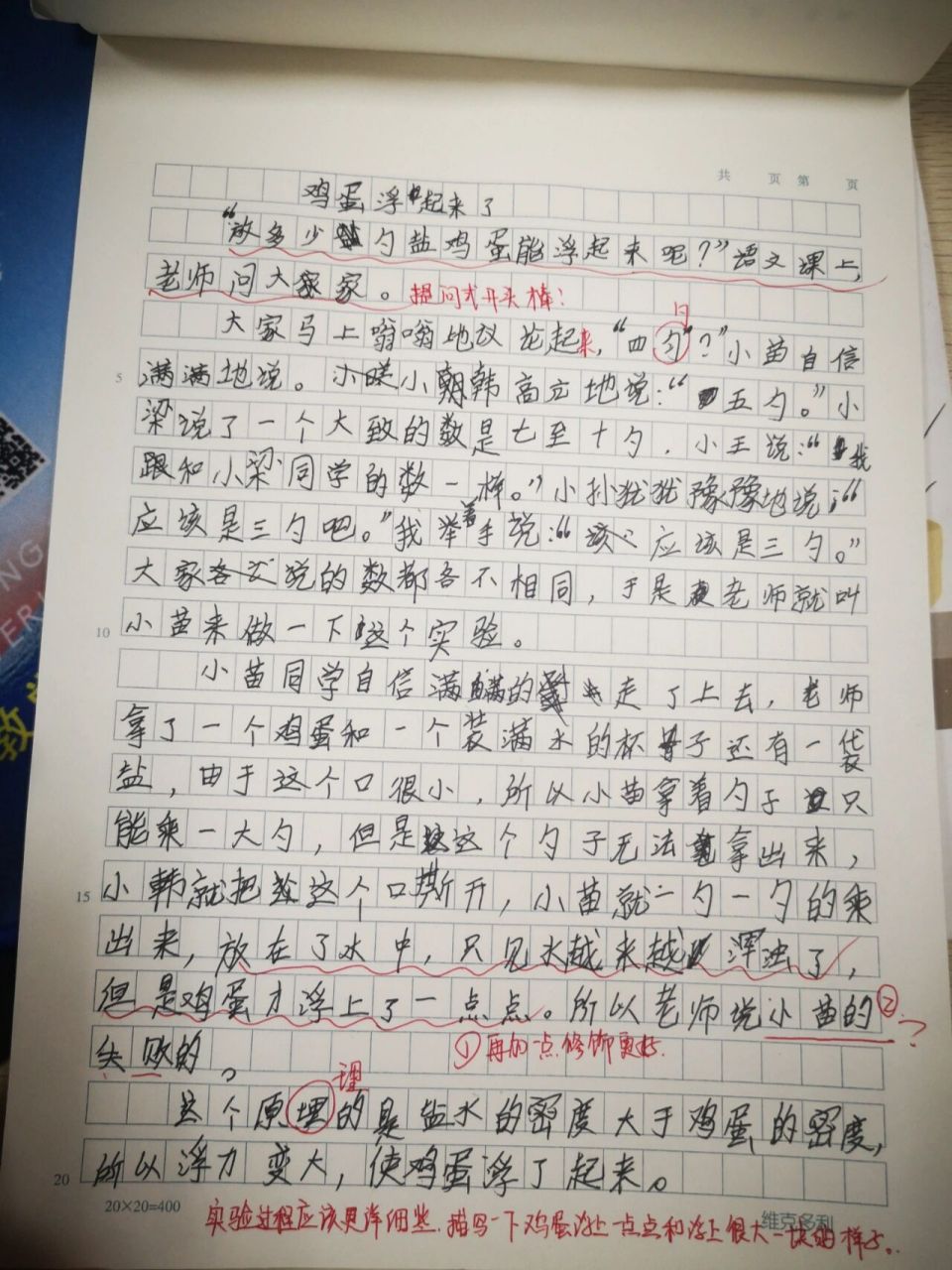 科学实验作文  鸡蛋浮起来了