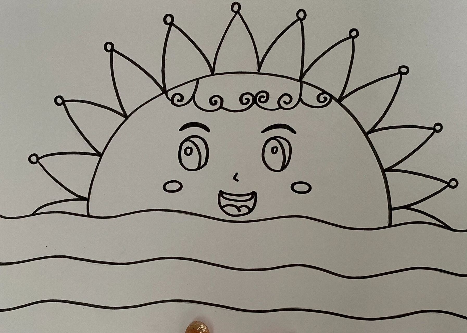 日出儿童画/太阳/海上太阳卡通画 适合小朋友完成的海上太阳儿童