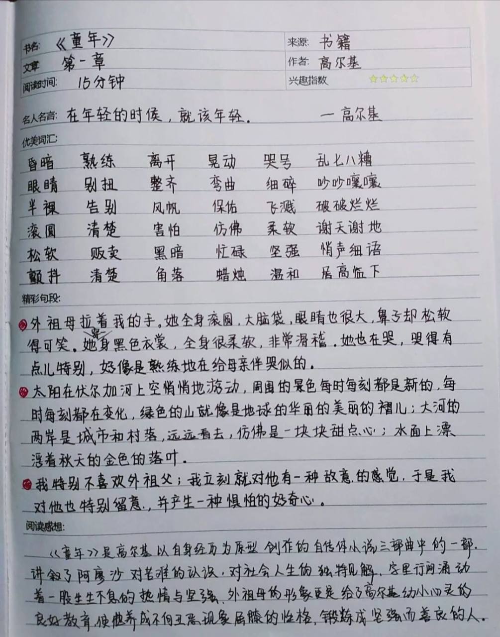 《童年》读书笔记摘抄.第一次发 [害羞]