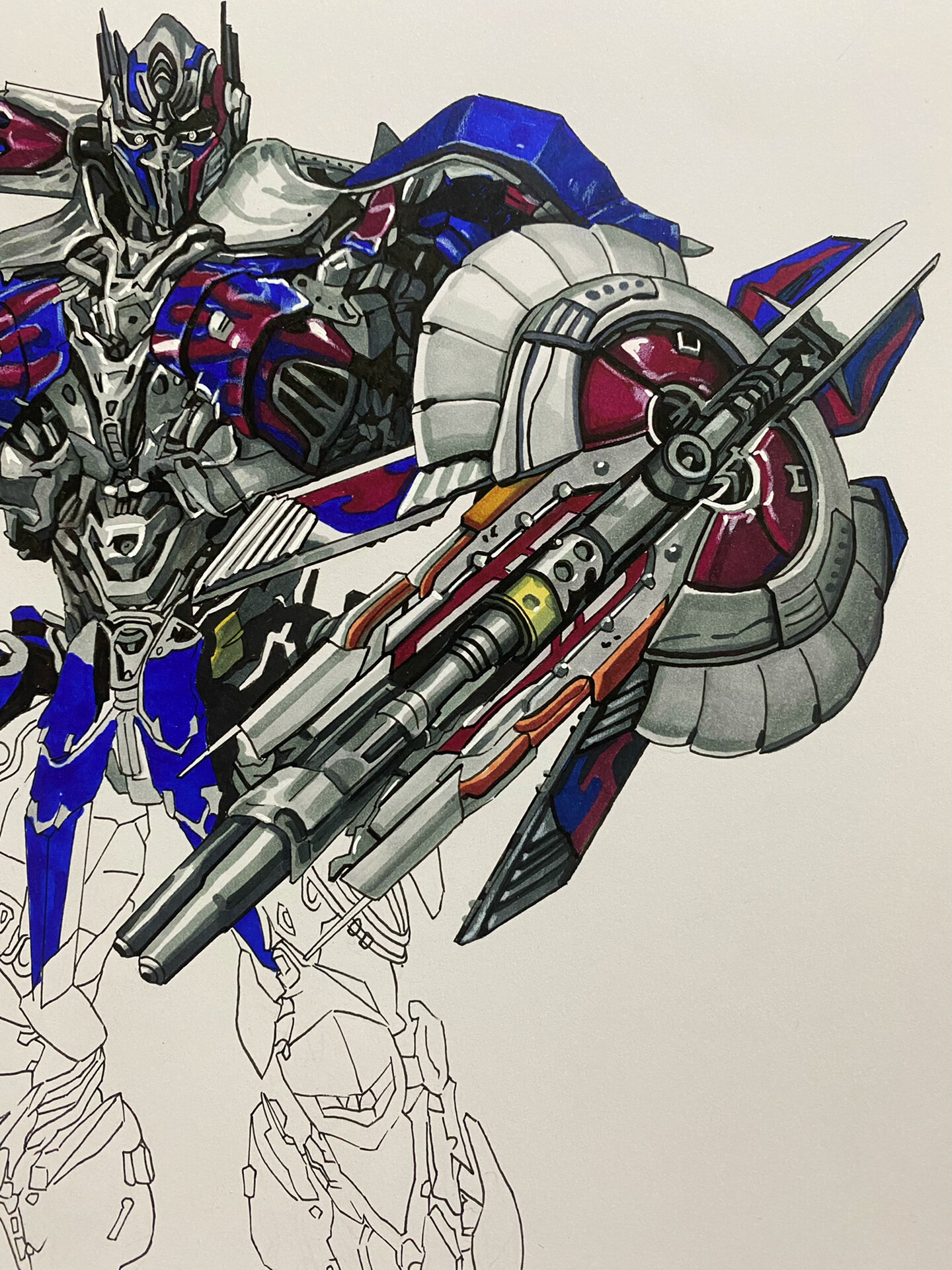 马克笔手绘擎天柱 步骤更新分享 马来小姐姐的预定 肝的我眼花腰折了