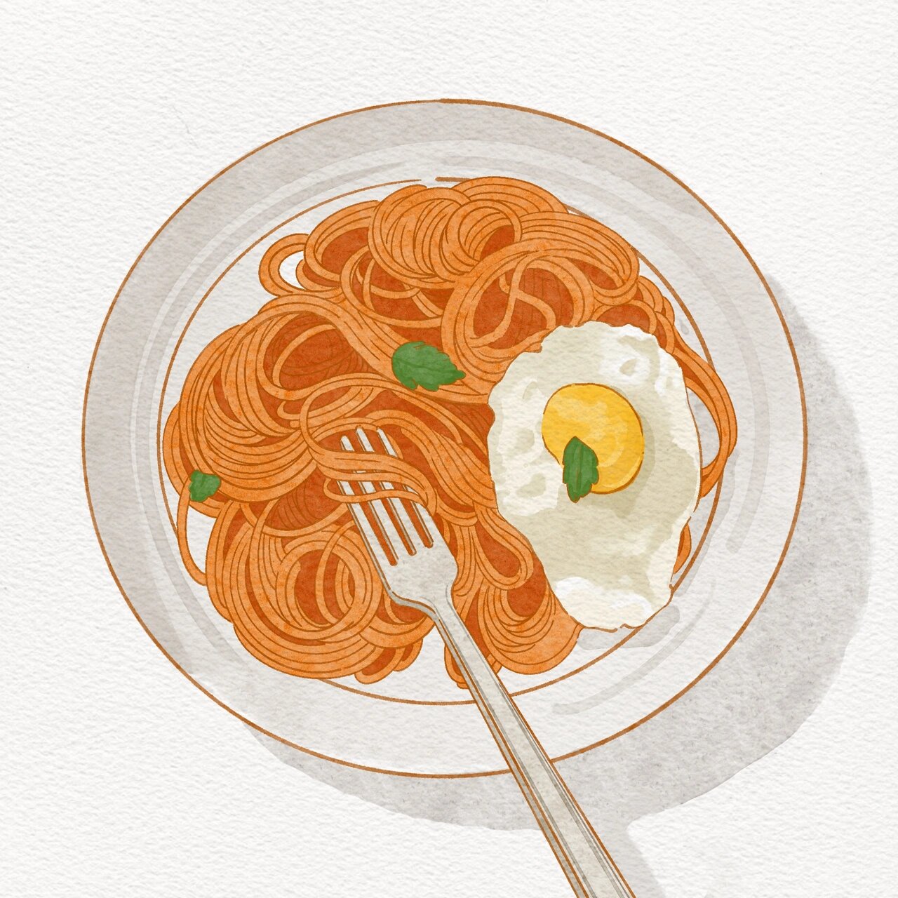 ipad水彩画美食-番茄意面 煎蛋91